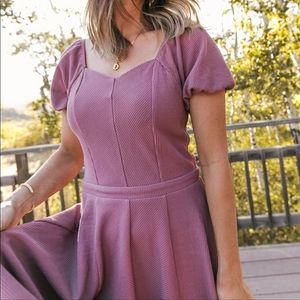 Ivy City Co Stella Mauve Purple Ribbed Puff Sleeve Midi Dress [Cottagecore]